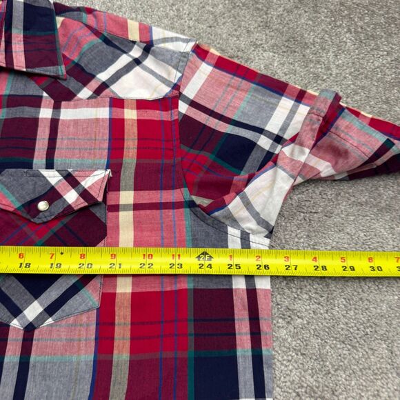 Wrangler Western Pearl Button Down Shirt Mens 17.5 Tall Red Plaid Short Sleeve - Picture 12 of 13